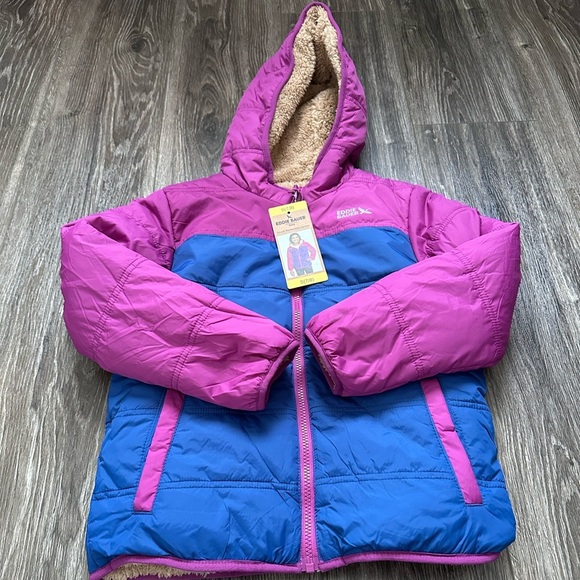 Eddie Bauer Kids Reversible Plush Hoodie Jacket ( Small, Magenta/Camel Brown) - Picture 1 of 6